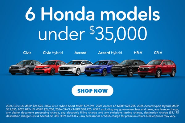 six honda models under $35K